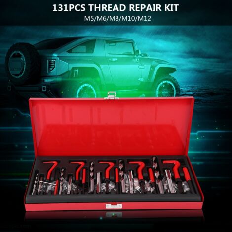 Kit d'outils de réparation de filetage 131 pièces M5/M6/M8/M10/M12, tarauds et forets hélicoïdaux, ensemble d'inserts