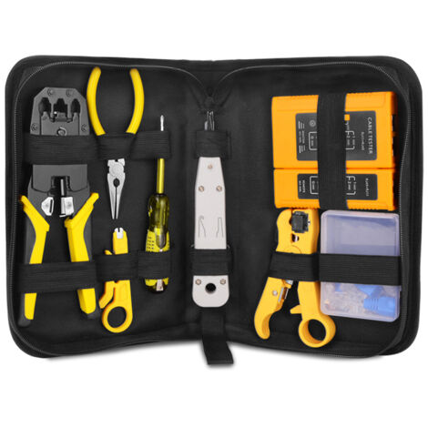 Kit d'outils de réparation de réseau RJ45 RJ11 RJ12 Handskit avec testeur de câble, pince à ressort, outil de sertissage, pince à sertir