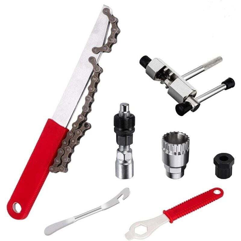 Kit d'outils de Réparation de Vélo, Kit d'outils de Chaîne de Vélo avec Fouet à Chaîne, Extracteur Manivelle de VéLo, Démonte Pédalier, Support