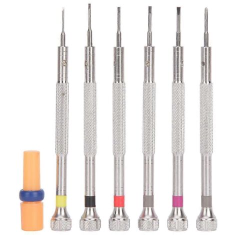 Kit d'outils de réparation et de démontage de montres, comprenant un ensemble de tournevis en acier inoxydable avec embouts plats et croisés.