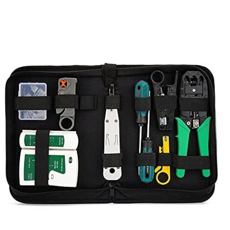 Kit d'outils de réparation réseau, outil de sertissage, testeur de câble, connecteurs, pince à sertir d'Outil Approprié au Bricolage ordinateur pour RJ45 RJ11 Cat5e Cat 6 Testeur de câble