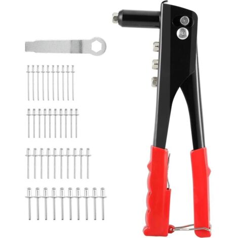 Kit d'outils de rivetage, riveteuse pop professionnelle avec 4 adaptateurs de buse, ensemble de riveteuse manuelle 4 en 1 avec 100 rivets