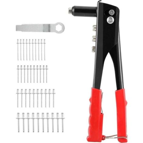 Kit d'outils de rivetage, riveteuse pop professionnelle avec 4 adaptateurs de buse, ensemble de riveteuse manuelle 4 en 1 avec 100 rivets