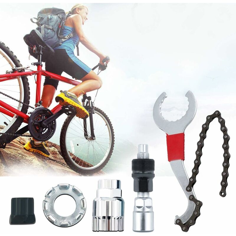 Kit d'outils de réparation de Bicyclette, Outil de Retrait de Cassette de vélo, Fouet de Fer à Volant, clé de Retrait de Volant, clé à Rayon, démonte