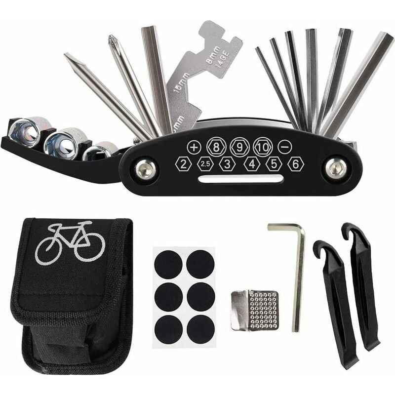 Groofoo - Kit d'outils de réparation de vélo multifonction avec sac de rangement,outil de fixation de vélo de montagne avec kit de patchs et leviers