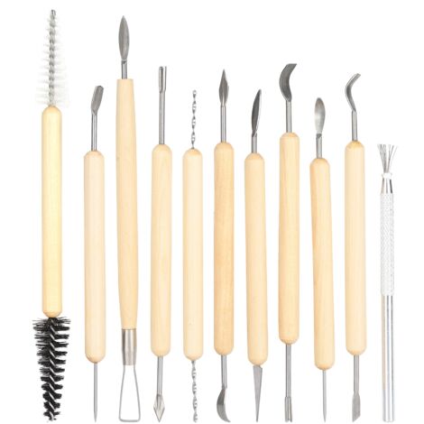 Kit d'outils de sculpture pour argile polymère avec couteau à graver et manche en bois