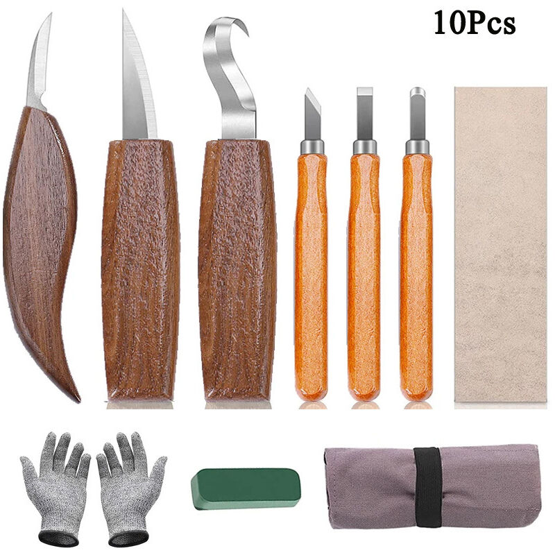 Aiperq - Kit d'outils de sculpture sur bois 10 en 1,comprenant un crochet de sculpture, un outil de sculpture sur bois, un outil de sculpture sur