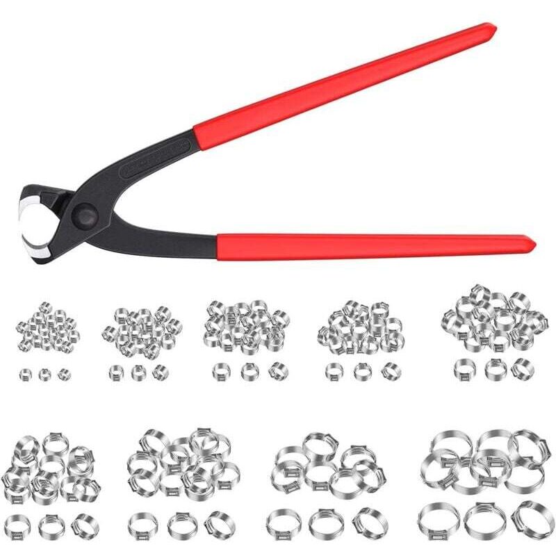 Kit d'Outils de Sertissage 130pcs Pince Colliers de Serrage 6-21mm en Acier Inoxydable Pince de Serrag Anneaux de Serrage de Sangle Pinces de Serrage