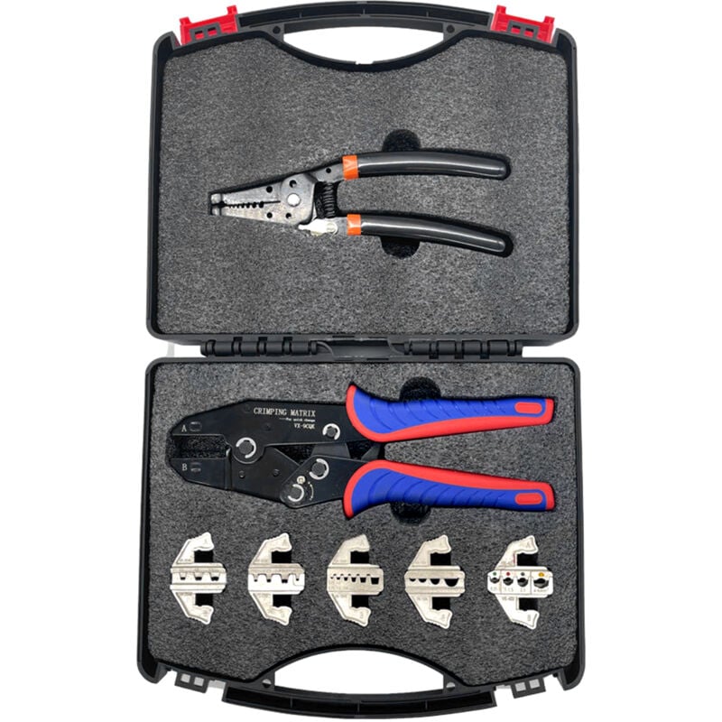 Lifcausal - Kit d'outils de sertissage à changement rapide avec boîte Pince à dénuder multifonction à cliquet Pince à sertir pour bornes de câble
