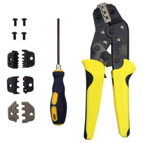 Kit d'outils de sertissage avec sac, pince à sertir à cliquet pour câbles avec 4 matrices interchangeables, plage de sertissage réglable, pince à sertir multifonction pour plusieurs types de cosses à 