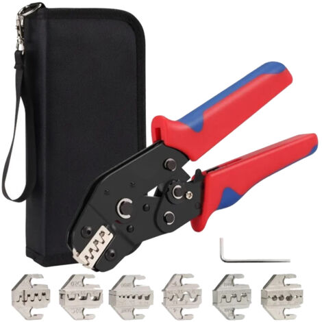 Kit d'outils de sertissage avec sac, pince à sertir à cliquet pour câbles avec 6 matrices interchangeables, plage de sertissage réglable, pince à sertir multifonction pour plusieurs types de cosses à 