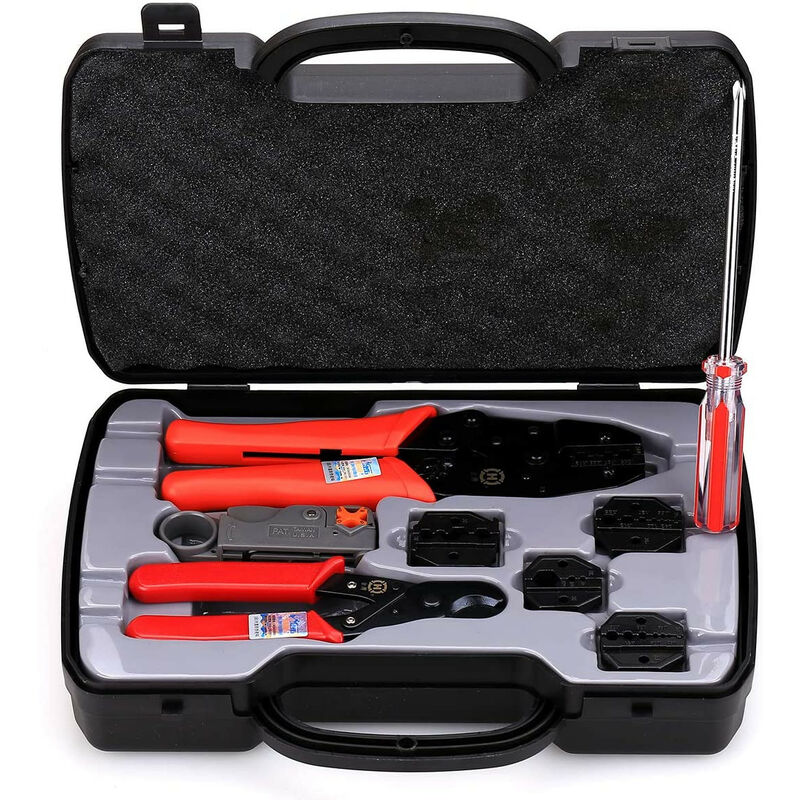 Kit d'outils de sertissage pour connecteurs coaxiaux dans une mallette de transport Ht-330k