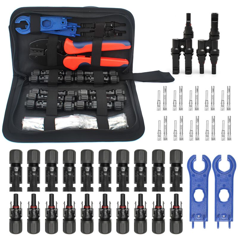 Kit d'outils de sertissage solaire pour connecteurs de panneau solaire – une pince à sertir, 10 paires de connecteurs de fils solaires et 1 paire de