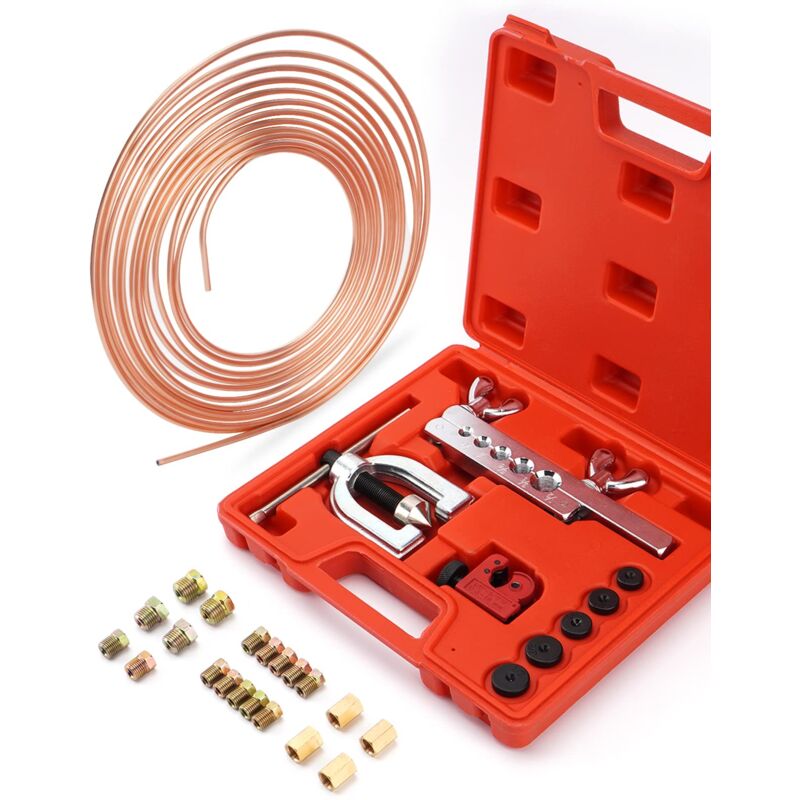 Kit d'Outils de torchage Double et Simple Ligne de Frein de 7,62m Ø 4,75mm en Acier (16 raccords + 4 connecteurs) Kit de Conduite de Frein