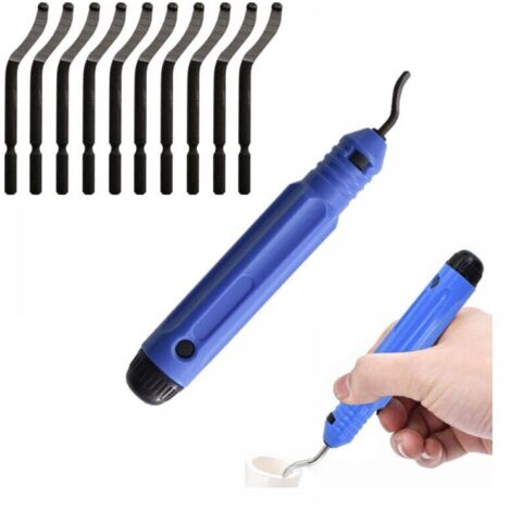 Kit d'outils d'ébavurage en métal Ensemble de fraises d'ébavurage poignée antidérapante avec 10 lames d'ébavurage rotatives en acier à grande vitesse, excellent outil à main pour enlever les