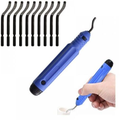 Kit d'outils d'ébavurage en métal Ensemble de fraises d'ébavurage poignée antidérapante avec 10 lames d'ébavurage rotatives en acier à grande vitesse, excellent outil à main pour enlever les
