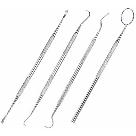 Kit d'outils dentaires en acier inoxydable 4 pieces pour les dentistes, ensemble de grattoirs a dents pour un usage personnel et professionnel