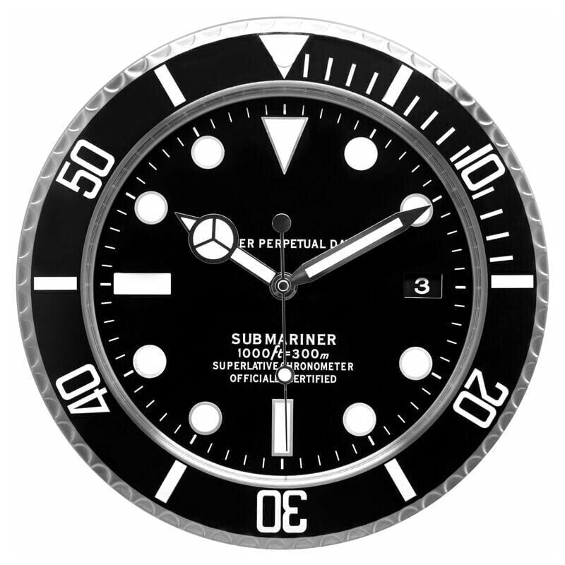 Horloge murale Submariner Convient pour salle à manger, salon, studio, etc. (avec affichage du calendrier) (Black)