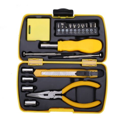 Kit d'outils manuels pour la maison avec tournevis, douilles, mètre ruban et couteau utilitaire en acier carbone