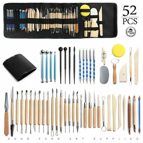 Kit d'outils poterie, argile polymère céramique, kit sculpture, modelage, poterie, d'argile sculpture avec sac rangement, tablier pour peinture sur roche, pâte à modeler, gaufrage, nail art DIY