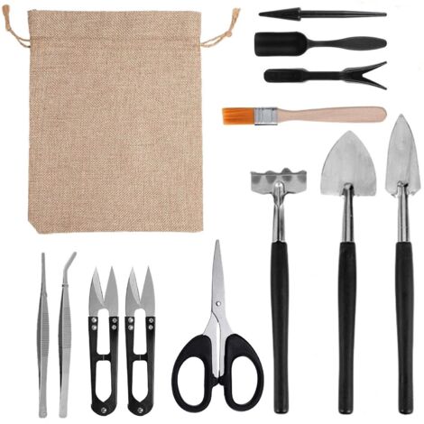 Kit d’Outils pour Bonsaï 13 Pièces avec Sac de Rangement – Mini Outils de Jardinage pour Plantes d’Intérieur et Culture de Bonsaïs