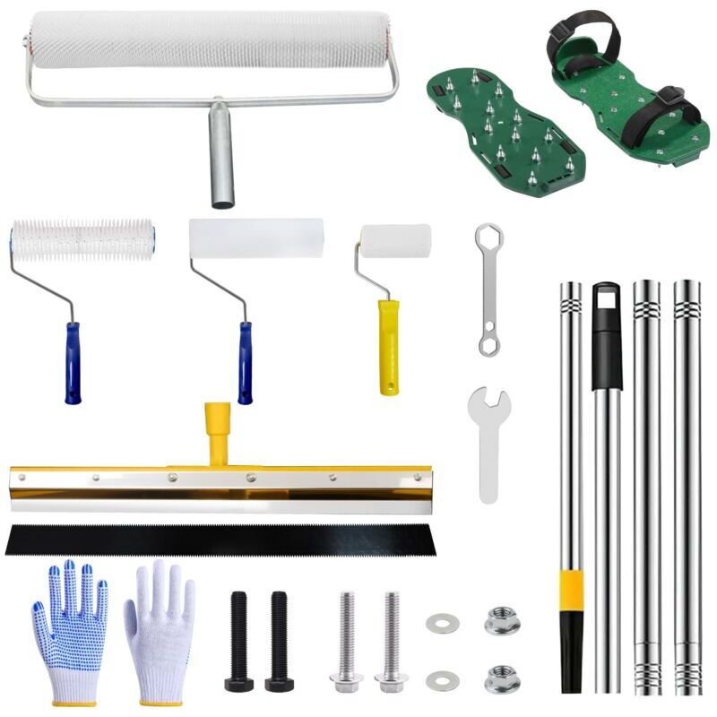 Kit d'outils pour ciment autonivelant, kit pour sol en époxy, rouleau à pointes, rouleau à peinture, pointes pour chaussures en époxy, outils pour