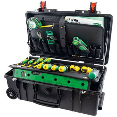 Kit d'outils pour électricien en valise étanche avec trolley – 17 outils pour 43 fonctions – Pour chantiers humides et espaces confinés – Agi Robur