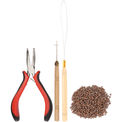 Kit d'outils pour extensions capillaires avec crochet et anneaux en silicone, trousse de coiffure portable incluant 1000 anneaux