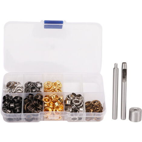 Kit d'outils pour œillets en métal robuste, installation facile, pour chaussures, sacs, vêtements et artisanat en cuir, assortiment de couleurs.