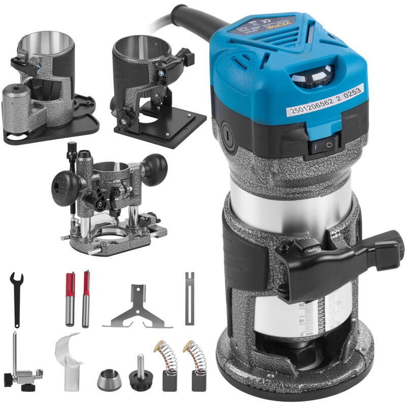 Mophorn - Kit d'outils pour toupie à bois 710 w Défonceuse électrique à main 30 000 tr/min Plastifieuse compacte à vitesse variable avec 4 bases