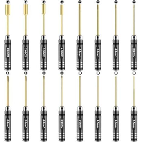 Kit d'outils pour voiture télécommandée – 16 pièces comprenant des outils plats et Phillips, hexagonaux en acier titane, avec sac de rangement -