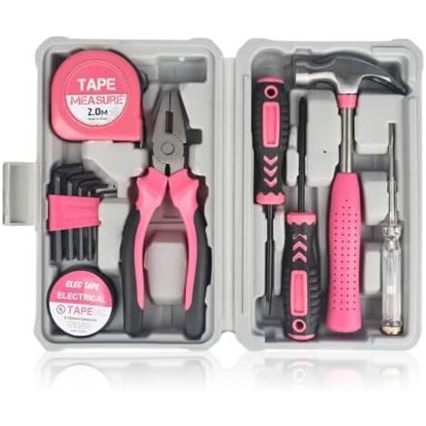 Kit d'outils rose de 12 pièces, kit pour la maison et le bricolage, petit d'outils, base débutantes bureau -