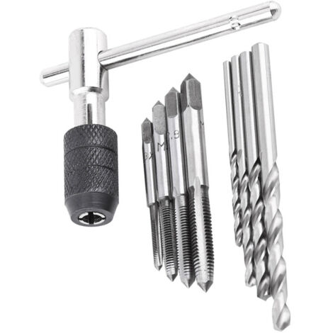 Kit d'outils taraudage 9 tarauds, clé en T, forets hélicoïdaux