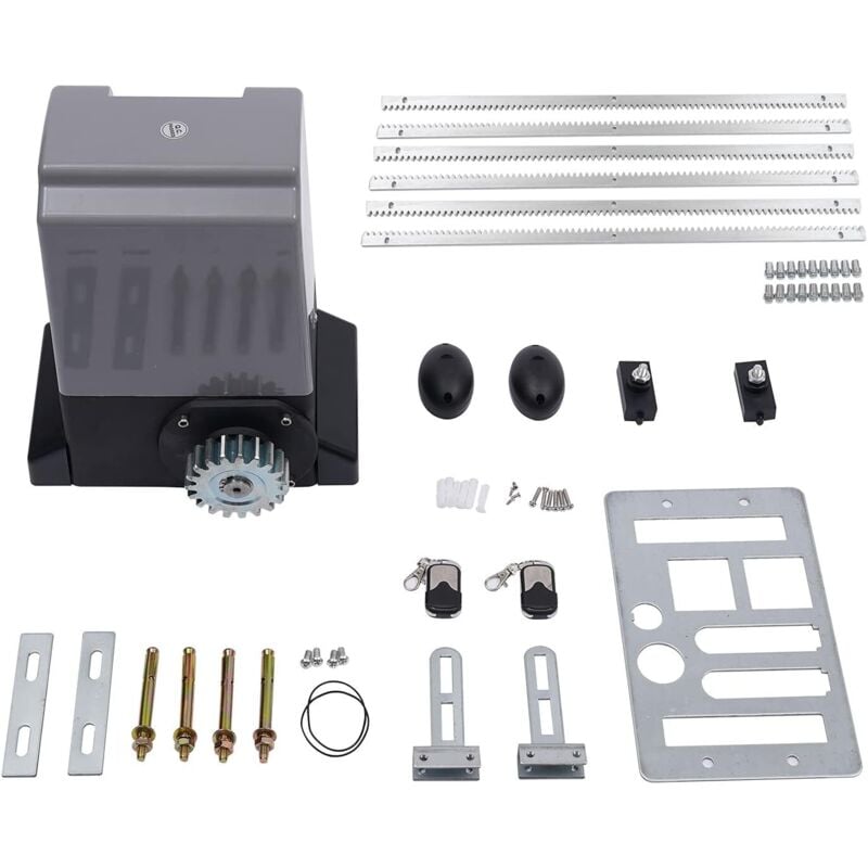 Kit d'ouverture de portail coulissant 750 w avec 2 télécommandes 2000 kg + rail de 6 m, entraînement électrique pour portail coulissant