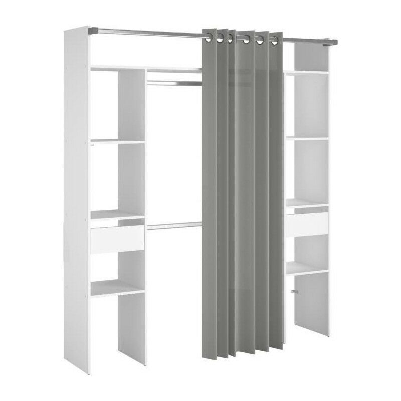 Kit dressing artic ekipa - Décor mélaminé blanc - 2 penderies + 2 tiroirs - L176 x P48 x H202 cm -Fabriqué en France