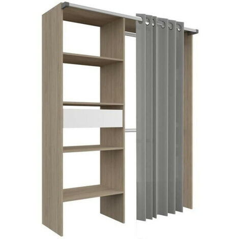 Kit dressing 1 colonne, 2 penderies, 1 tiroir – Décor chêne – Dimensions L 143,5 x P 48 x H 181,9 cm – Optimise l'espace de rangement – Ekipa