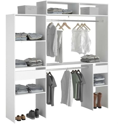 Dressing Carina Blanc L180xH210cm avec 2 portes coulissantes Miroir à  droite et Blanc