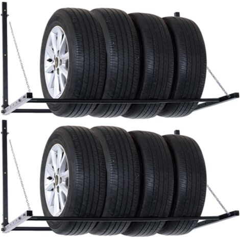KIT DUE SUPPORTO PORTA GOMME 8 POSTI PNEUMATICI AUTO MACCHINA GARAGE DA PARETE MURO SCAFFALE