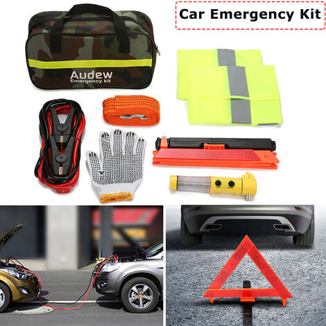 Kit d'urgence de voiture Ensemble de sacs de sécurité routière avec cables de démarrage Outils de marteau de sécurité