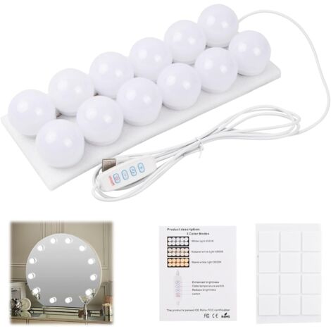 Kit Éclairage Miroir - 10 Ampoules LED - Style Hollywoodien - 3 Couleurs 9 Niveaux - Pour Maquillage et Coiffeuse