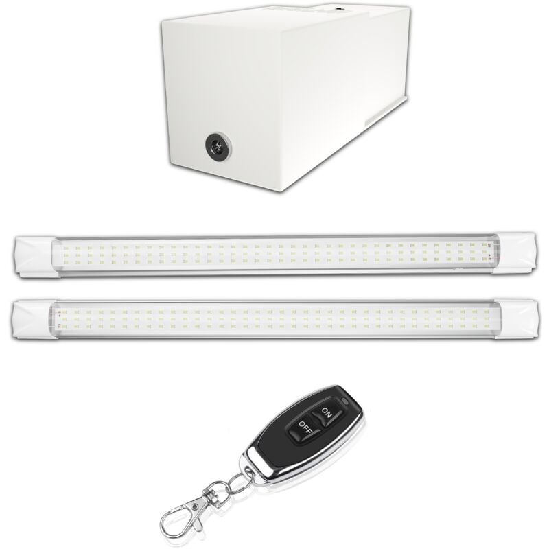 Fast Led Technology - Kit éclairage sans fil garage box cave sous sol - 2 réglettes led - 1 Batterie - 1 Télécommande porte clé - Gamme confort