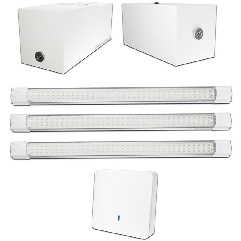 Kit éclairage sans fil garage box cave sous sol - 3 réglettes led - 2 Batteries - 1 interrupteur radio - Gamme premium 3300 lumens