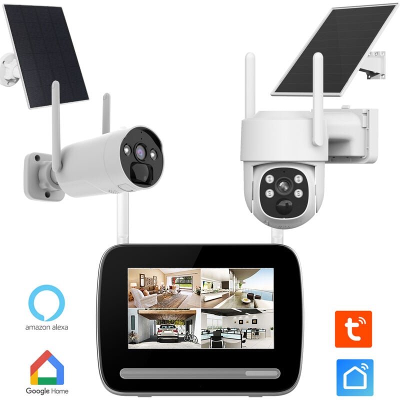 Kit écran 7″ enregistreur 4MP ultra hd + 2 Caméras rechargeables (1x pt) + 2 Panneaux solaire