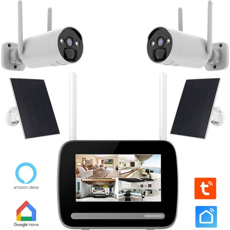 Kit écran 7″ enregistreur 4MP ultra hd + 2 Caméras rechargeables + 2 Panneaux solaire