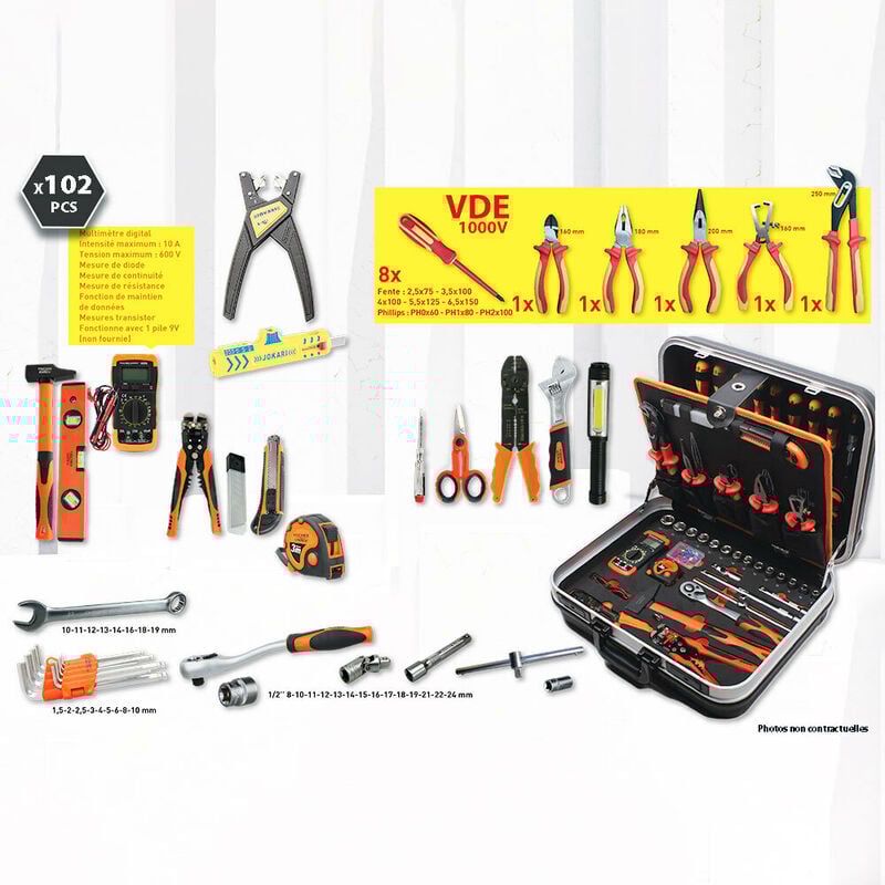 Kit électricien (outils isolés) 102 pièces