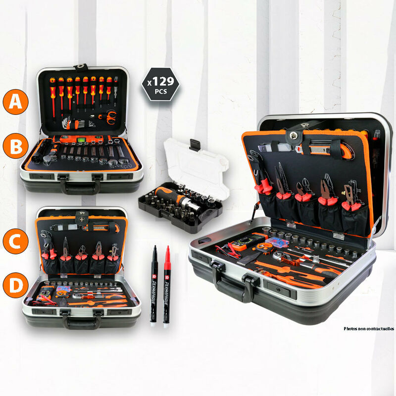 Kit électricien (valise équipée) 129 pièces