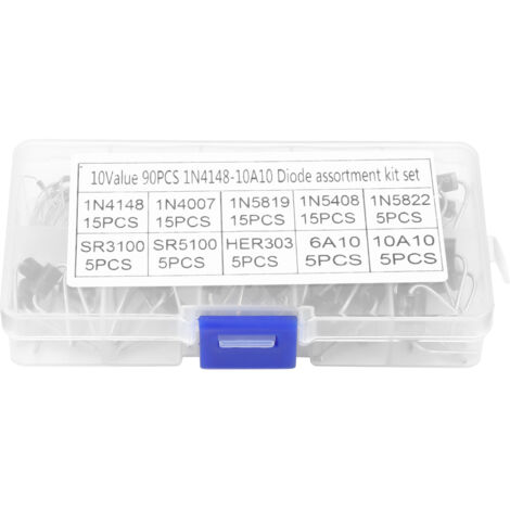 Kit électronique de 90 diodes redresseuses (10 valeurs différentes) 1N4148-10A10 avec boîte de rangement