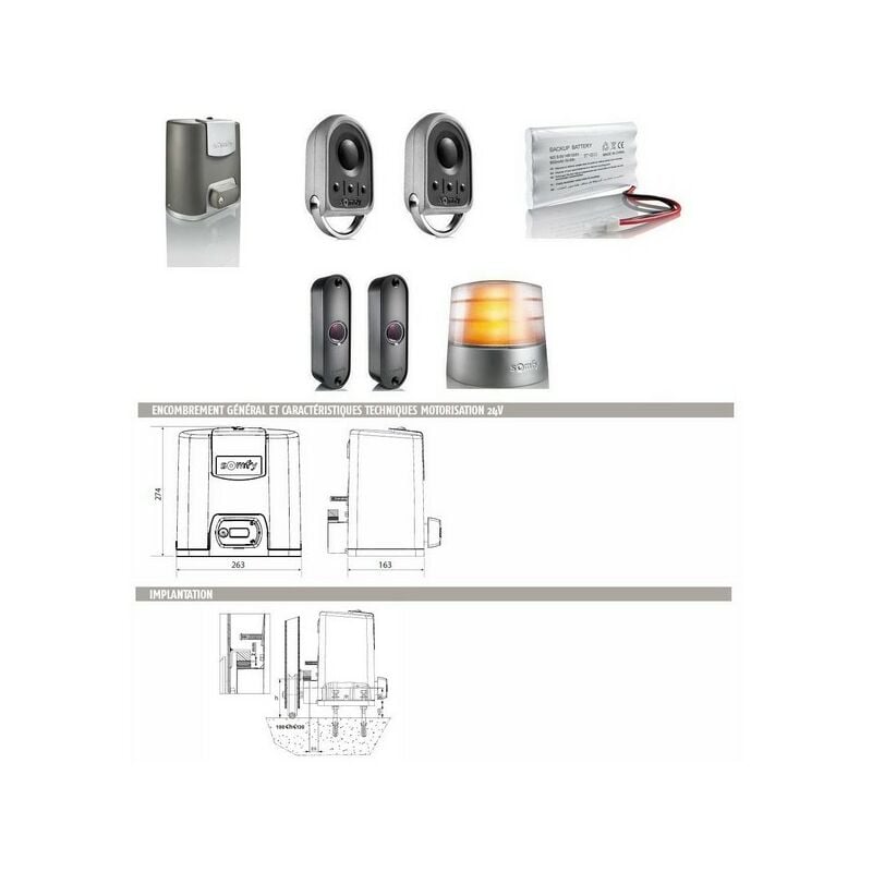 Automatisme Motorisation portail coulissant elixo 500 3S 24V pack confort io Som