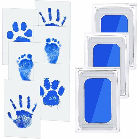 Kit Empreinte Pieds et Mains Bébé, Bébé Empreinte avec Tampon Encreur, Kit Empreinte Chien, Tampon Encreur Empreinte de Main et Pied de Bébé, Souvenir Familial, Cadeau pour Bapteme bébé（Bleu）