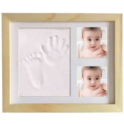 Relaxdays Cadre photos bébé avec empreintes plâtre, jeu pour main